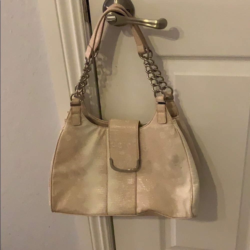 Nude snake print handbag